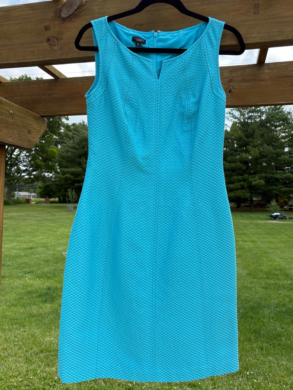 Talbots Turquoise Textured Sleeveless Sheath Dress- Cotton/Silk blend-size 8